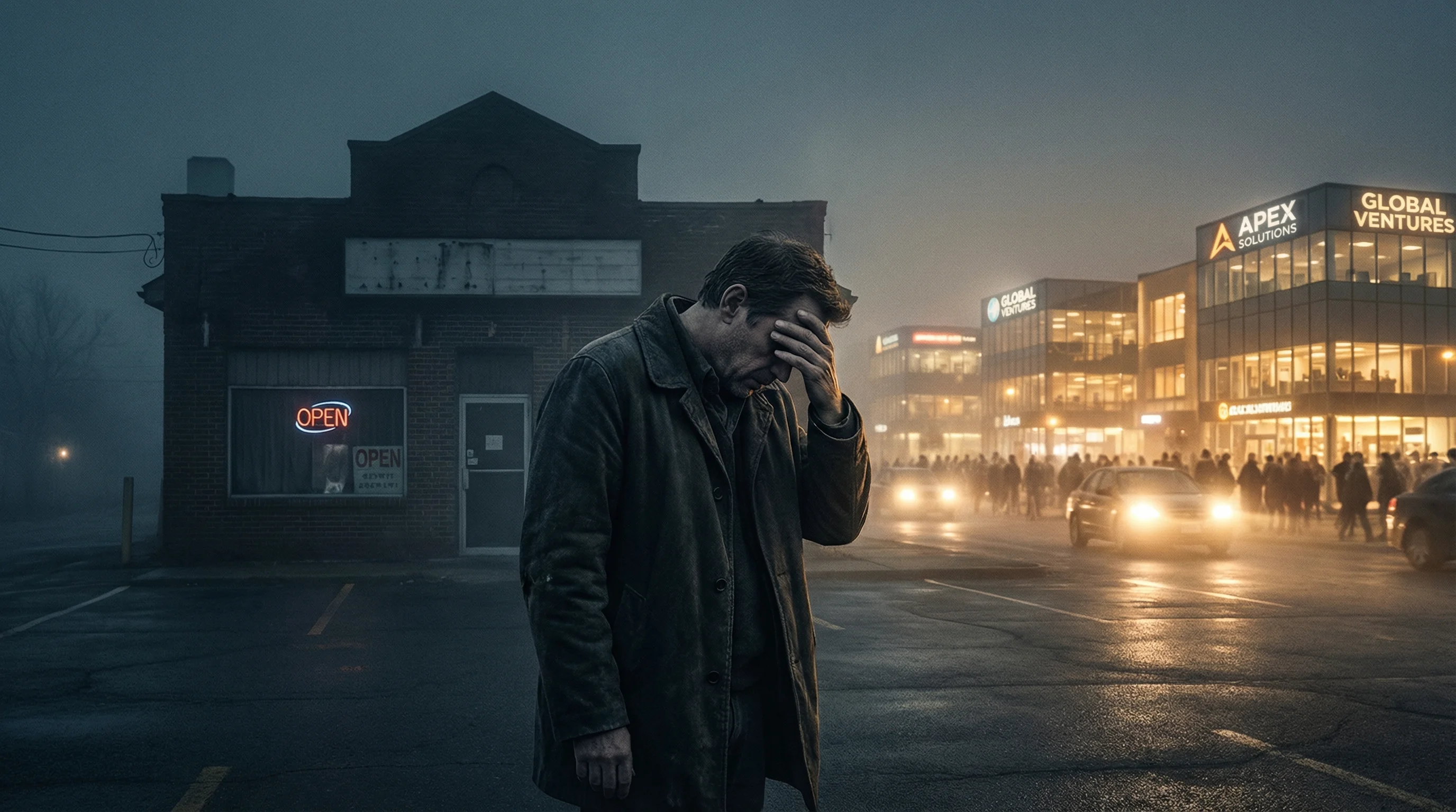 Business owner frustrated, invisible in the market